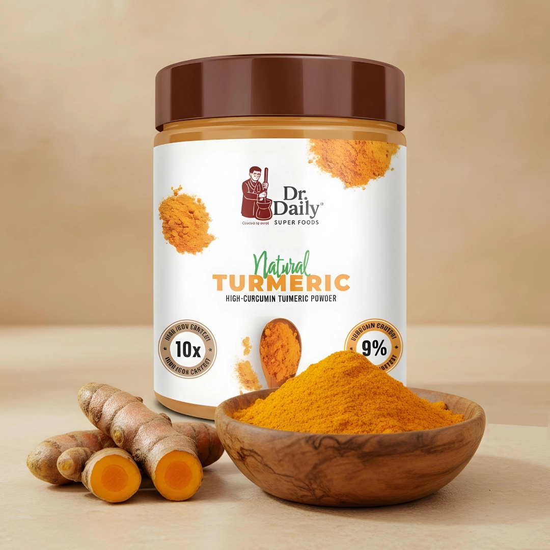 Dr. Daily Super Foods Natural Turmeric Powder (High Curcumin 9%) | Wood-Crushed, 100% Pure, Rich Aroma & Colour | Supports Immunity & Joint Health